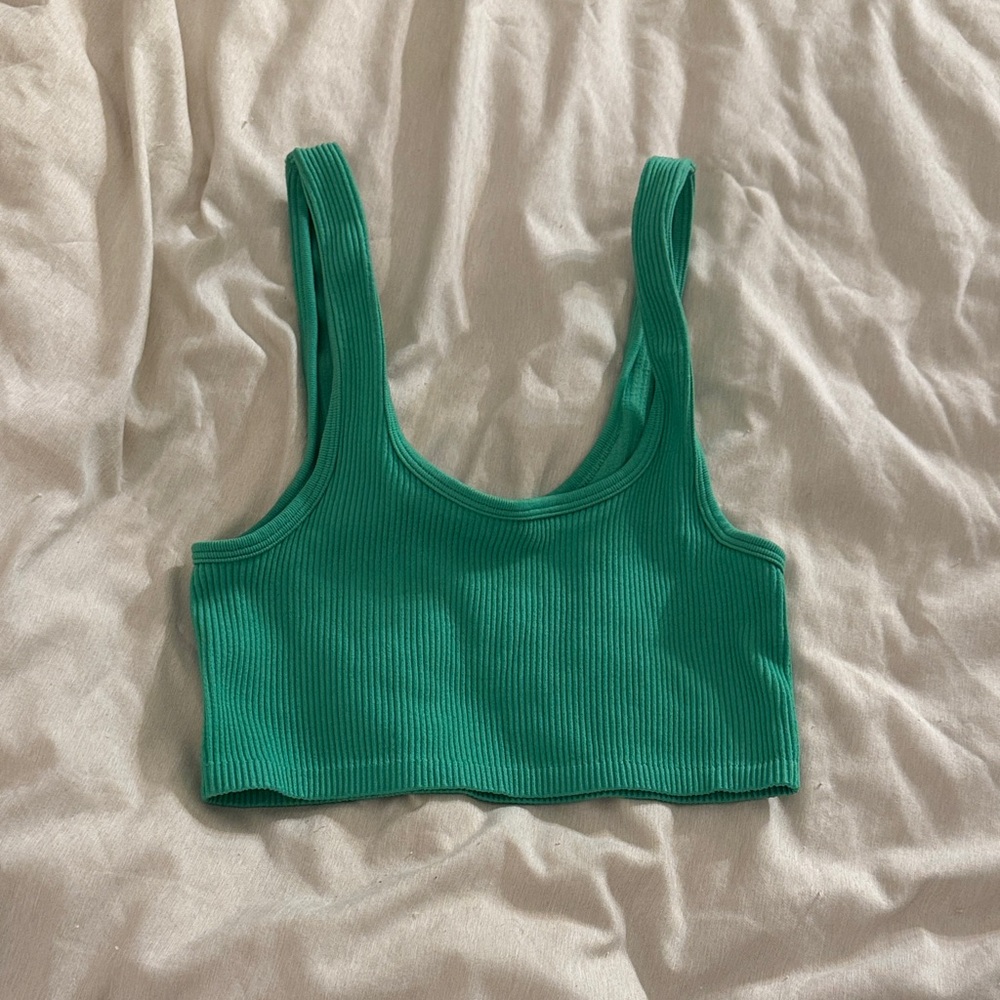 Green Ribbed Crop Top